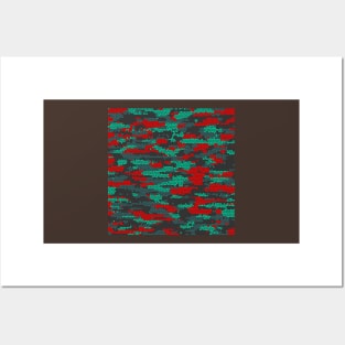 Camo Pattern - Red Teal Posters and Art